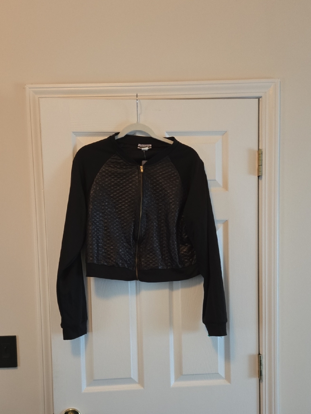 Black Quilted Front Bomber Jacket with Zip Closure